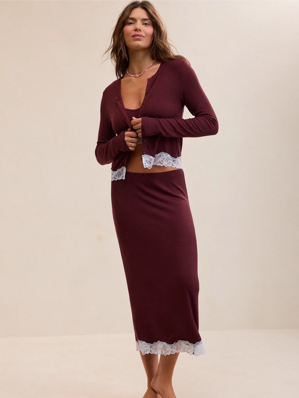 Aerie Brand New (NWT) OVERSLEPT by Aerie Real Soft Ribbed Cardigan Royal Berry - Picture 3 of 10
